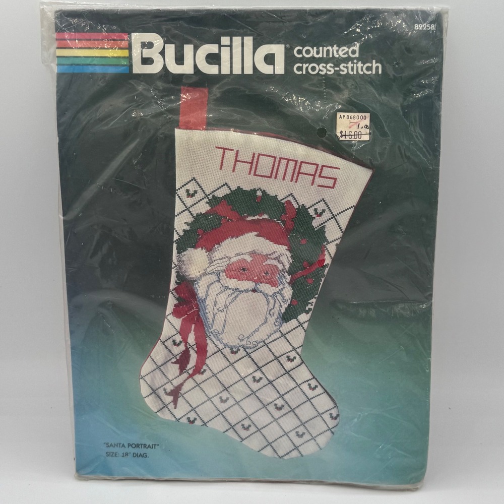 Bucilla Santa Portrait Counted Cross Stitch Stocking Kit 82258 Vintage 18 Inch